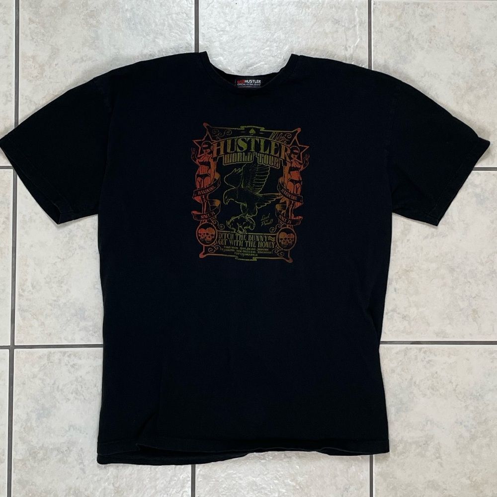 Hustler World Tour Hardcore since 74 Graphic T-shirt Men Adult XL Black
